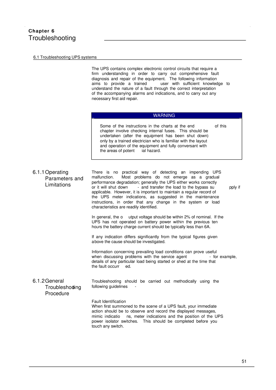 Emerson 7400 Operating Parameters and Limitations, General Troubleshooting Procedure, Troubleshooting UPS systems 