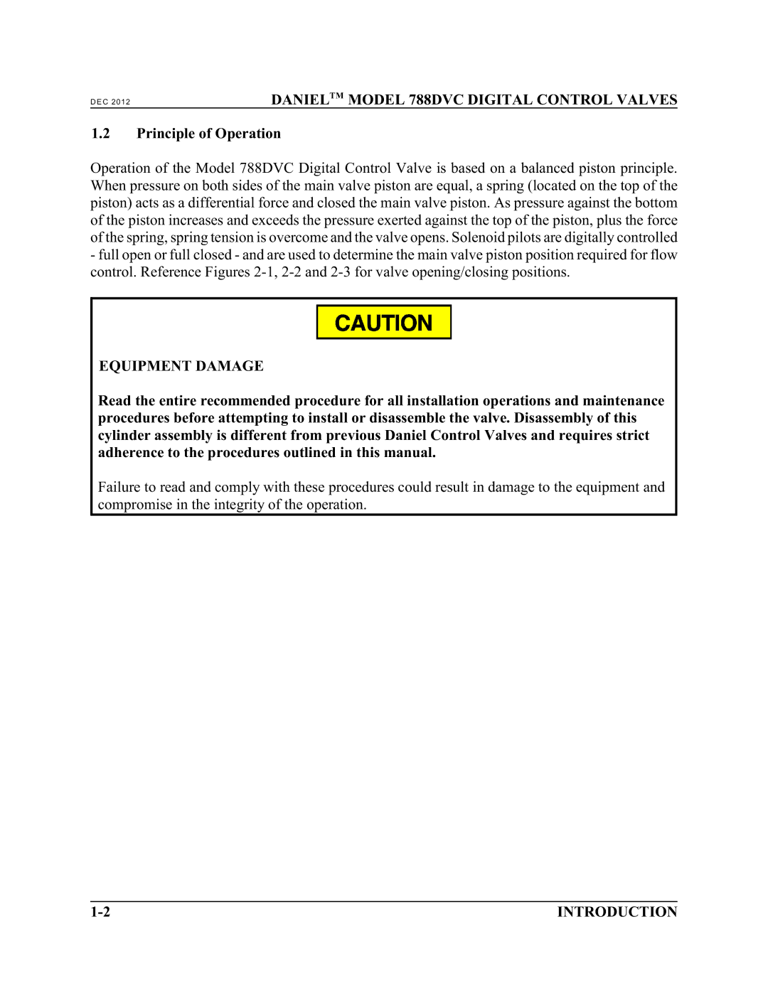 Emerson 788 DVC manual Principle of Operation, Equipment Damage 