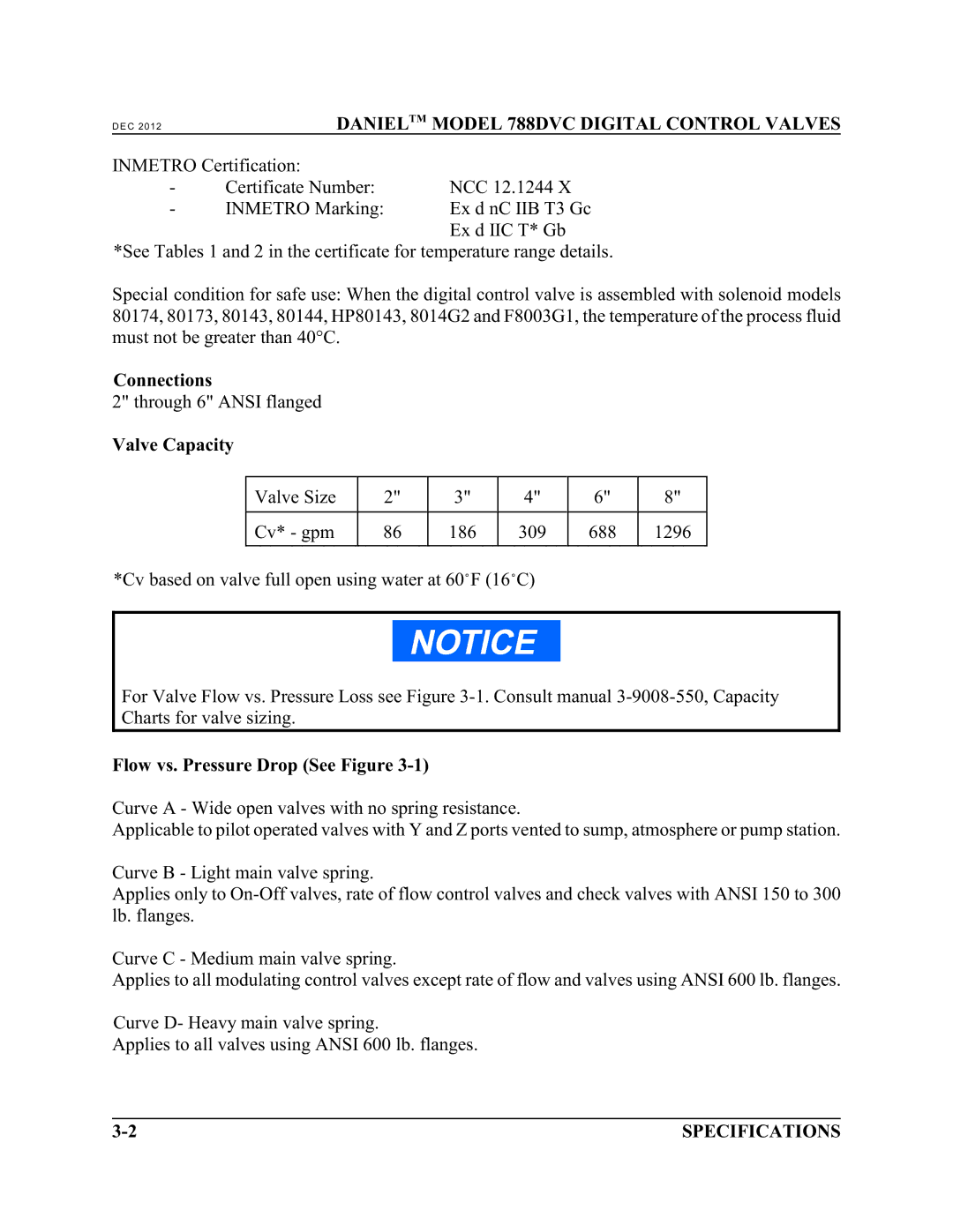 Emerson 788 DVC manual Connections, Valve Capacity, Flow vs. Pressure Drop See Figure 