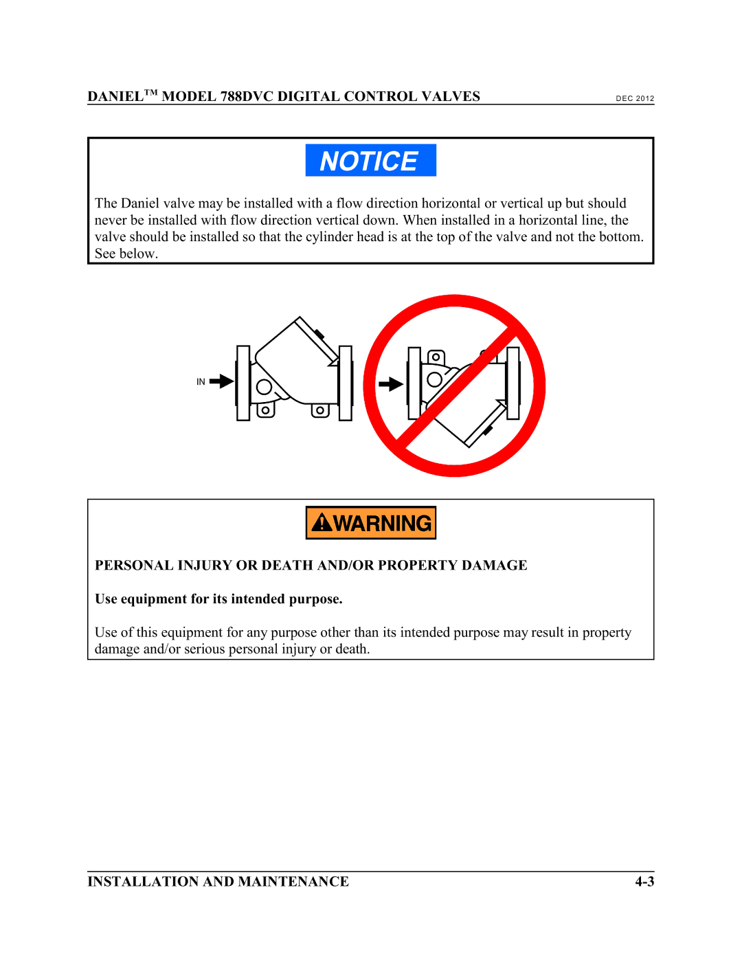 Emerson 788 DVC manual Personal Injury or Death AND/OR Property Damage, Use equipment for its intended purpose 