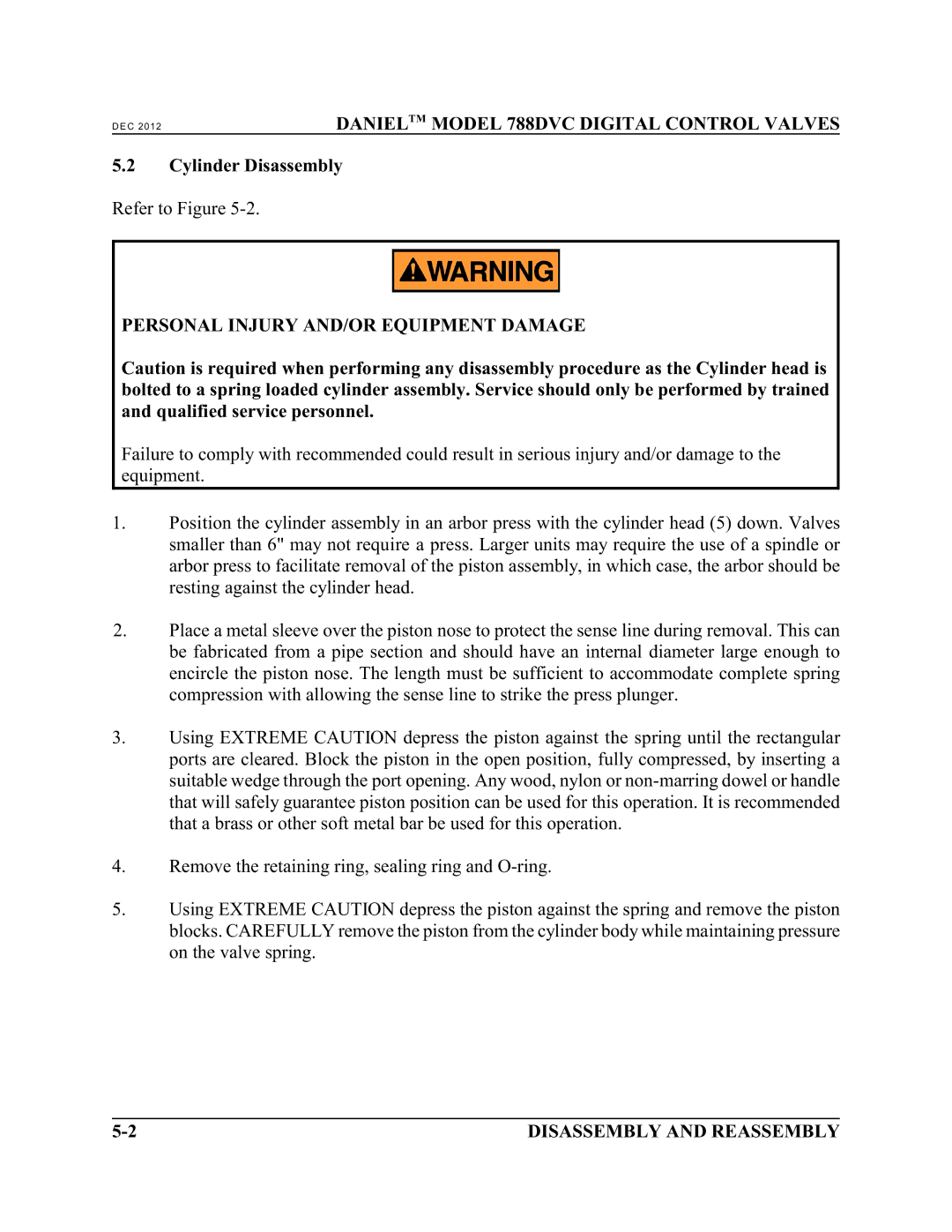 Emerson 788 DVC manual Cylinder Disassembly 