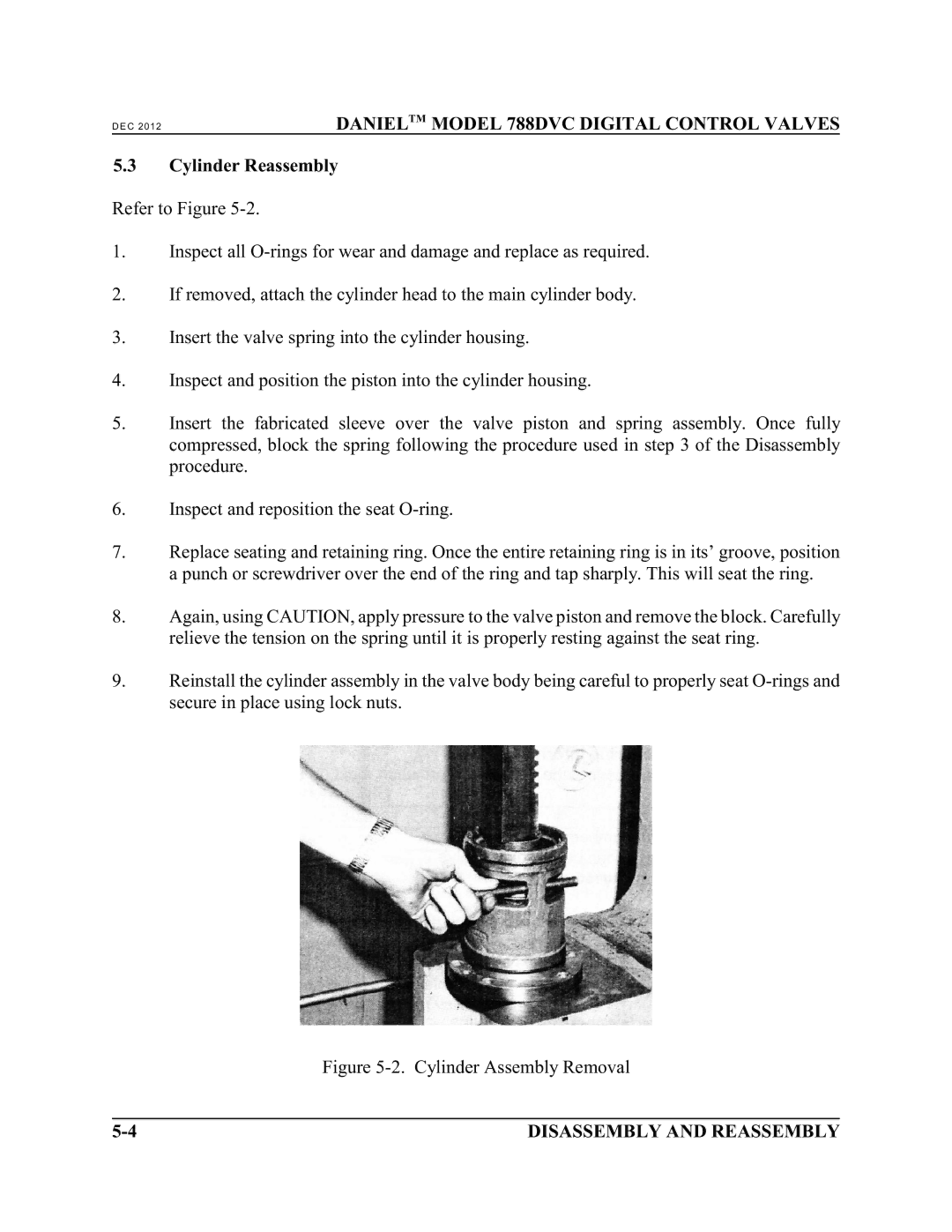 Emerson 788 DVC manual Cylinder Reassembly, Cylinder Assembly Removal 