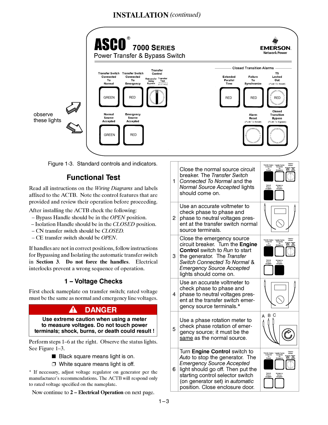 Emerson 7ACTB manual Functional Test, Voltage Checks, Use extreme caution when using a meter 