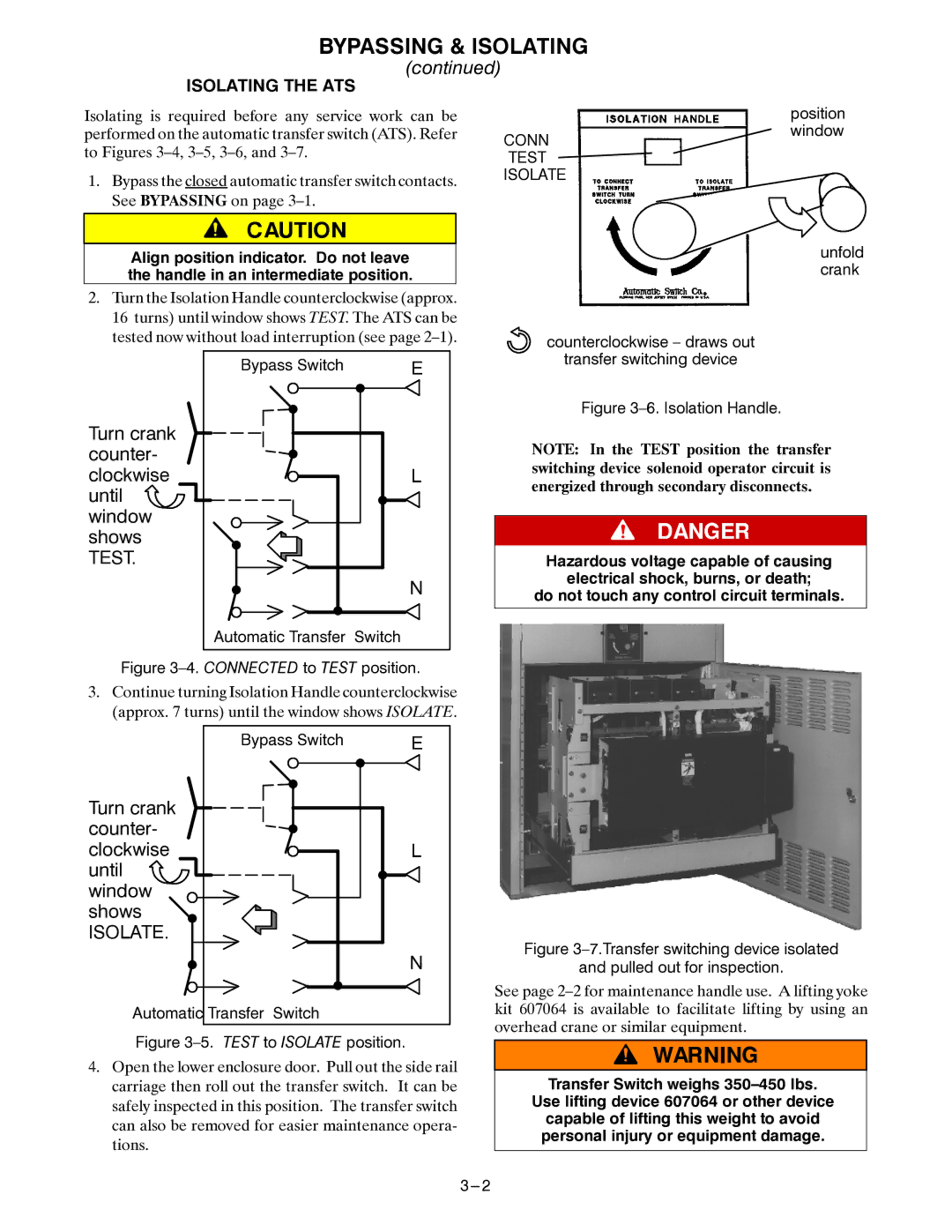 Emerson 7ACTB manual Turn crank Counter Clockwise Until Window Shows, Isolating the ATS 