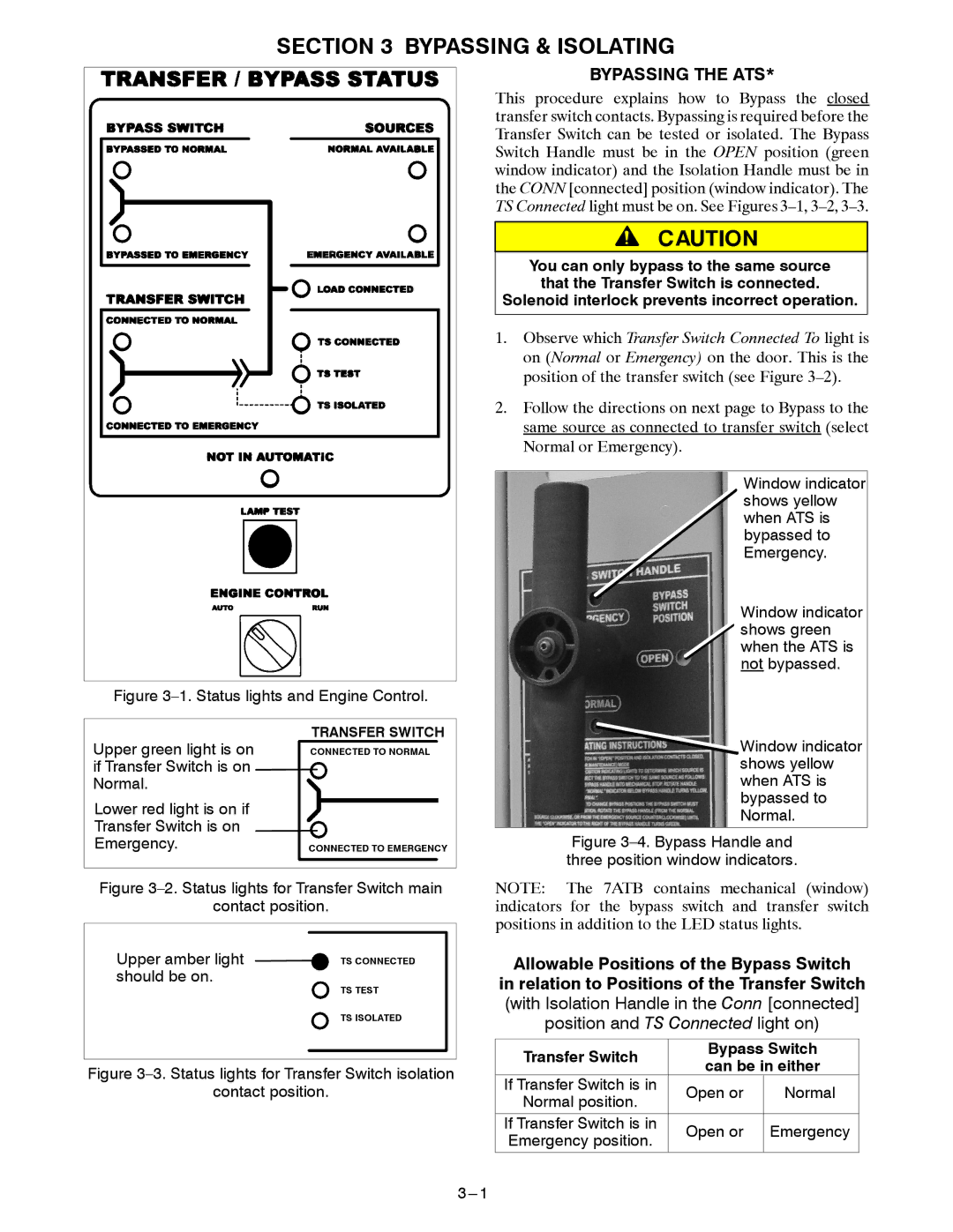 Emerson 7ADTB manual Bypassing & Isolating, Bypassing the ATS, Upper amber light, Should be on, Bypass Switch 