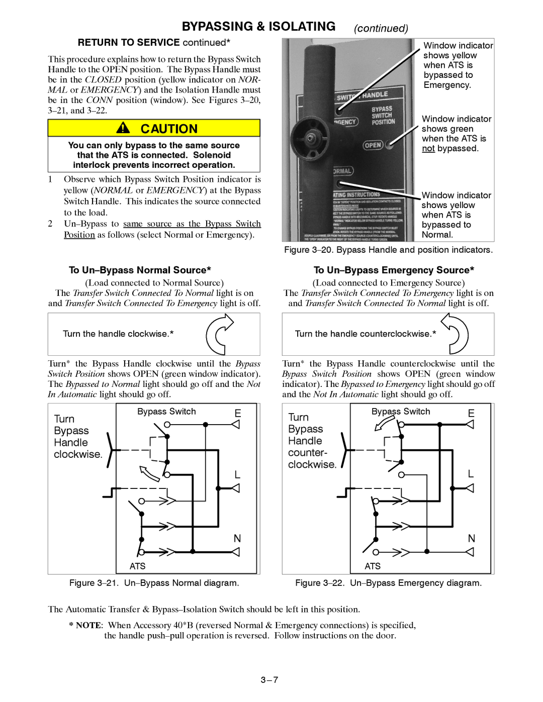 Emerson 7ADTB manual Bypass Handle Clockwise, Bypass Handle Counter Clockwise 