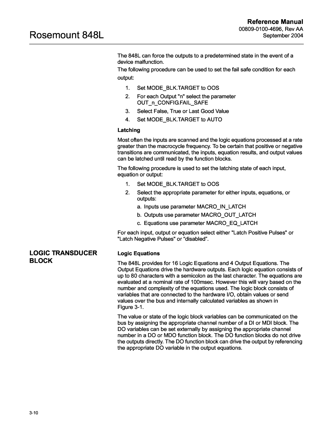 Emerson manual Logic Transducer Block, Rosemount 848L, Reference Manual 
