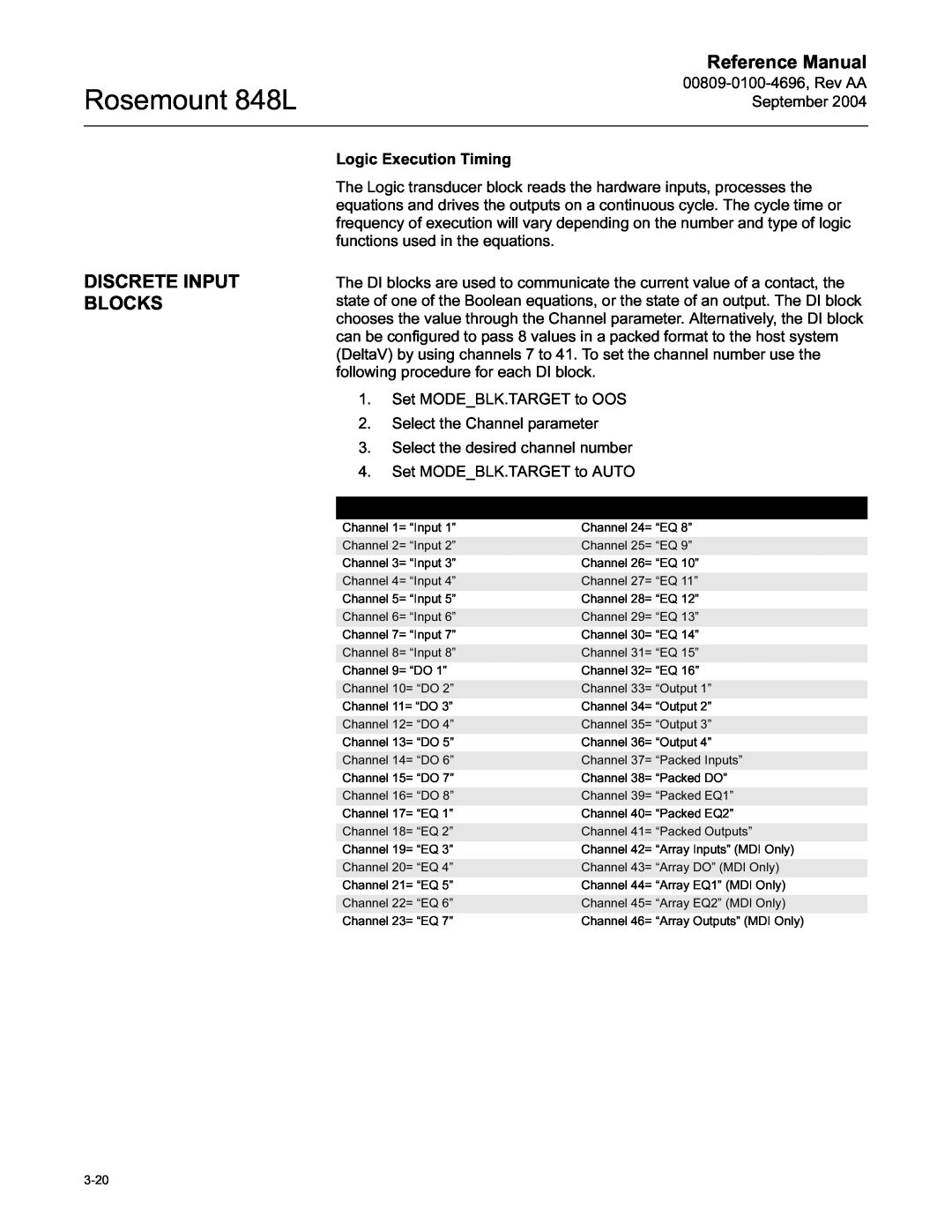 Emerson manual Discrete Input Blocks, Rosemount 848L, Reference Manual 