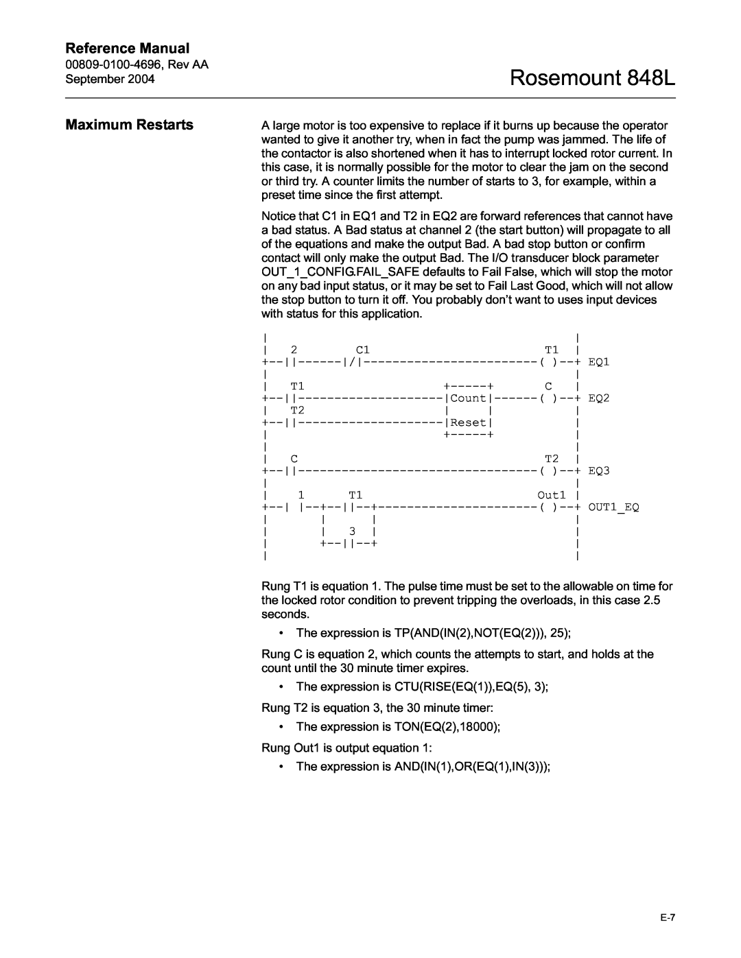 Emerson manual Maximum Restarts, Rosemount 848L, Reference Manual 