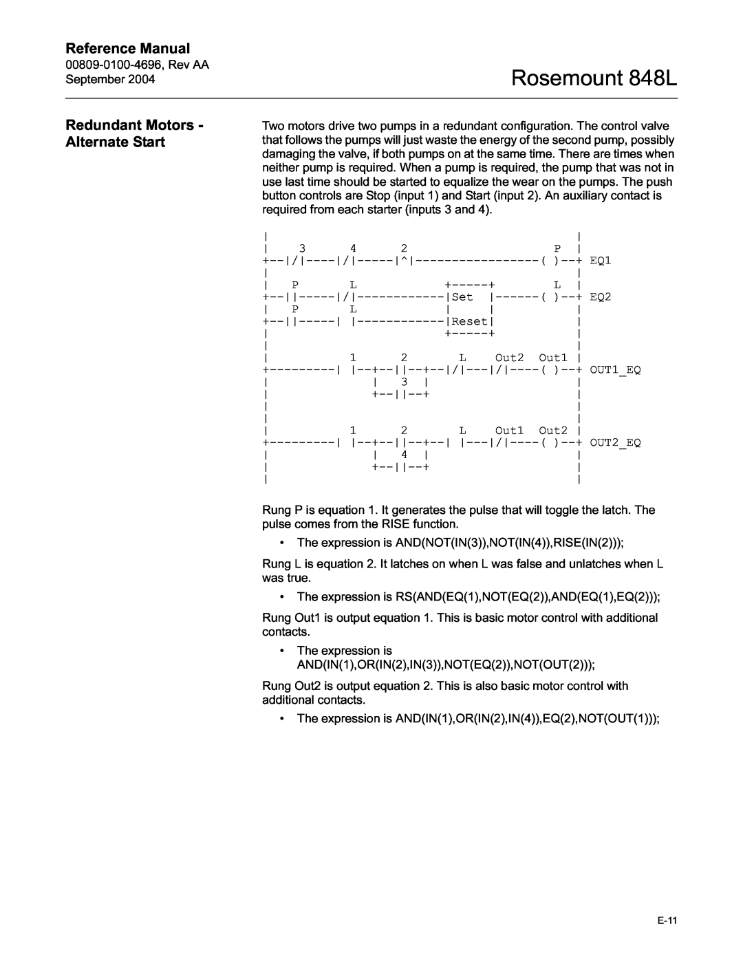 Emerson manual Redundant Motors - Alternate Start, Rosemount 848L, Reference Manual 