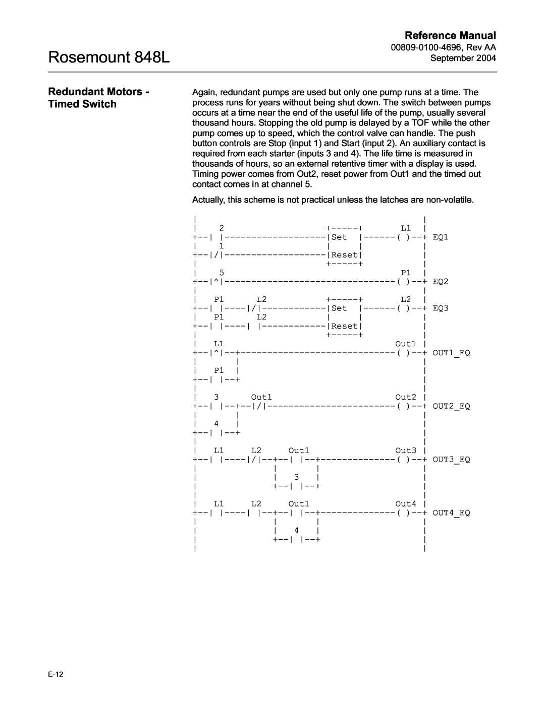 Emerson manual Redundant Motors - Timed Switch, Rosemount 848L, Reference Manual 