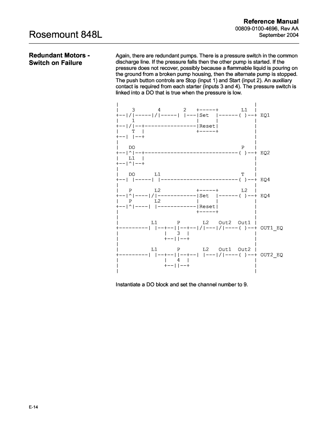 Emerson manual Redundant Motors - Switch on Failure, Rosemount 848L, Reference Manual 