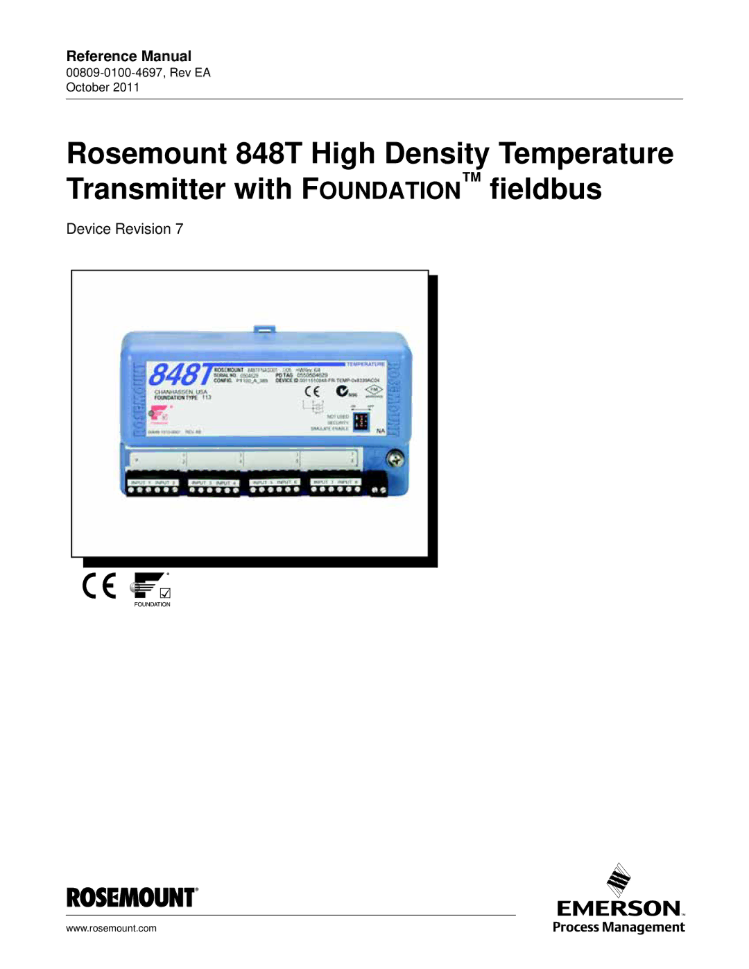 Emerson 848T manual Reference Manual, 00809-0100-4697, Rev EA October 