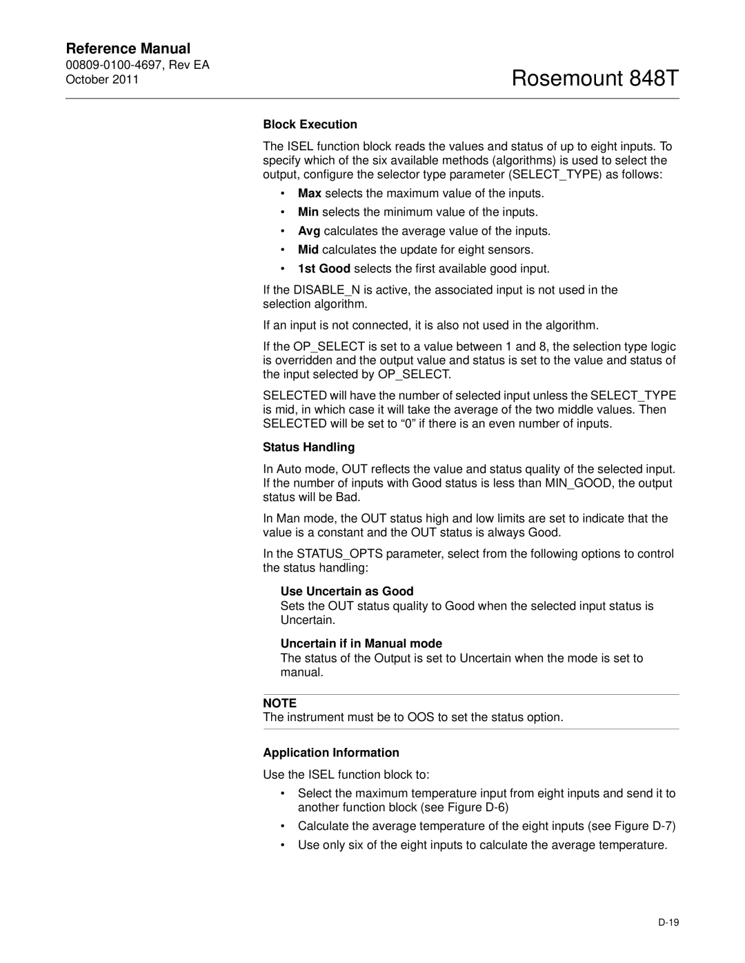 Emerson 848T manual Block Execution, Use Uncertain as Good 