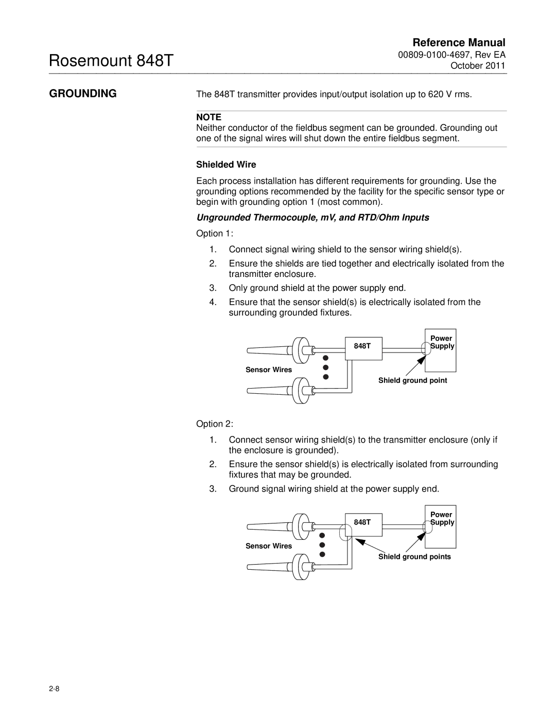 Emerson 848T manual Grounding, Shielded Wire 