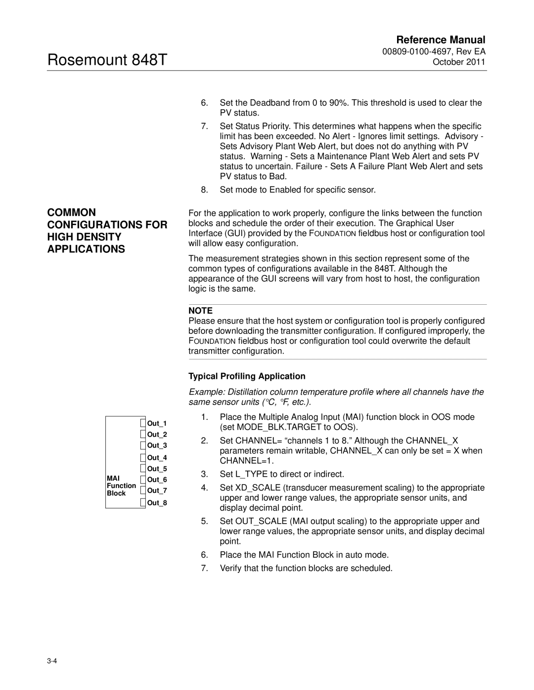 Emerson 848T manual Common Configurations for High Density Applications, Typical Profiling Application, Function, Block 