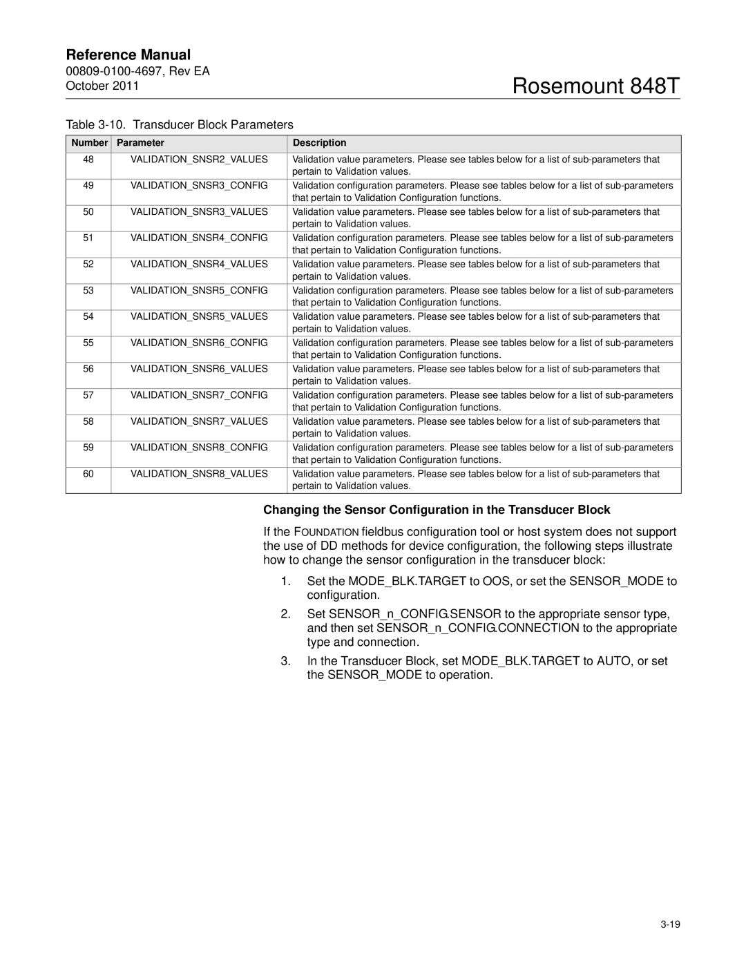 Emerson 848T manual Changing the Sensor Configuration in the Transducer Block 