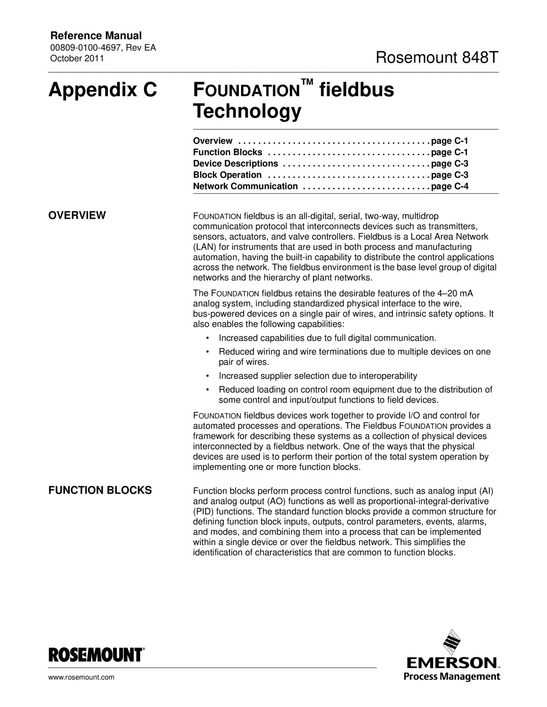 Emerson 848T manual Appendix C Foundation fieldbus Technology, Overview Function Blocks 