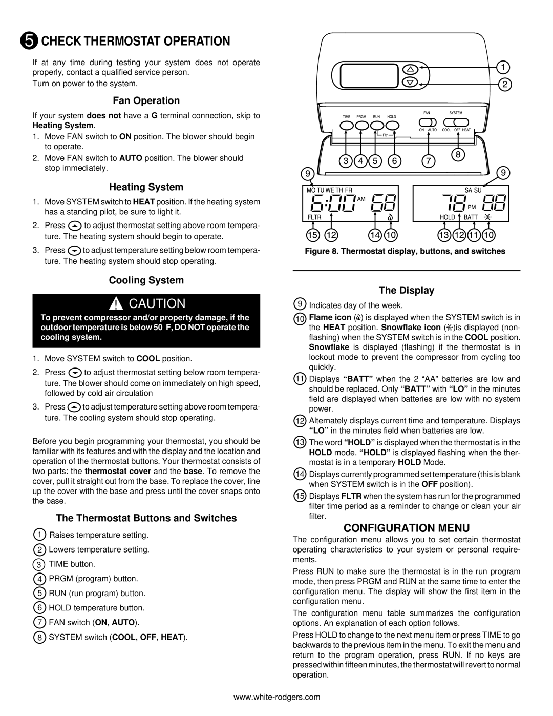 Emerson 850 installation instructions Check Thermostat Operation, Configuration Menu 