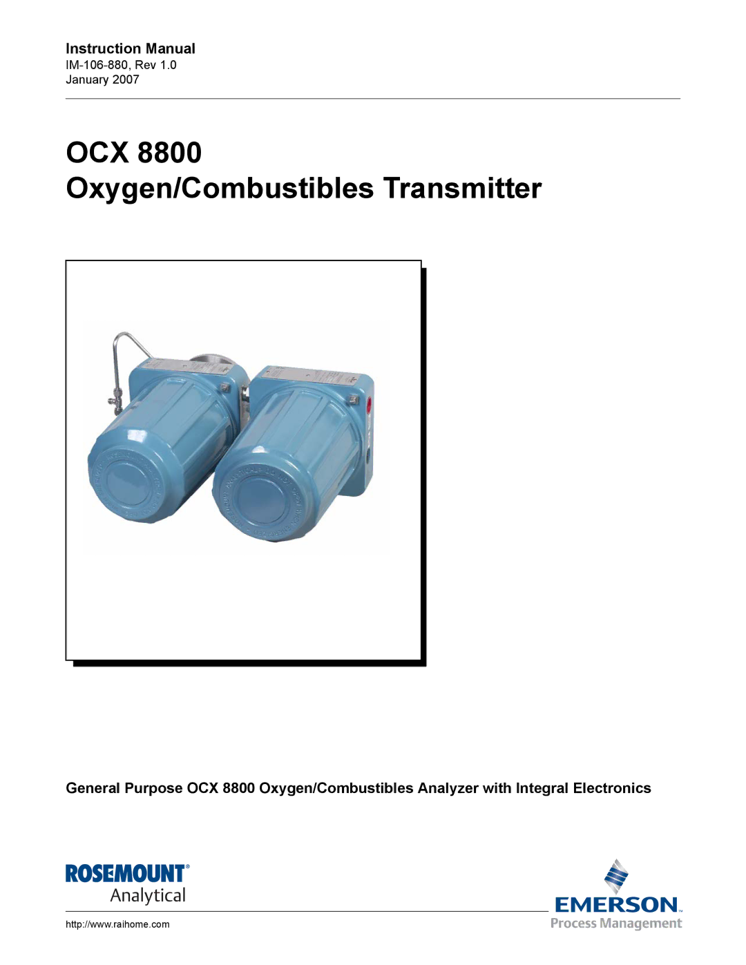 Emerson 8800 instruction manual OCX Oxygen/Combustibles Transmitter 