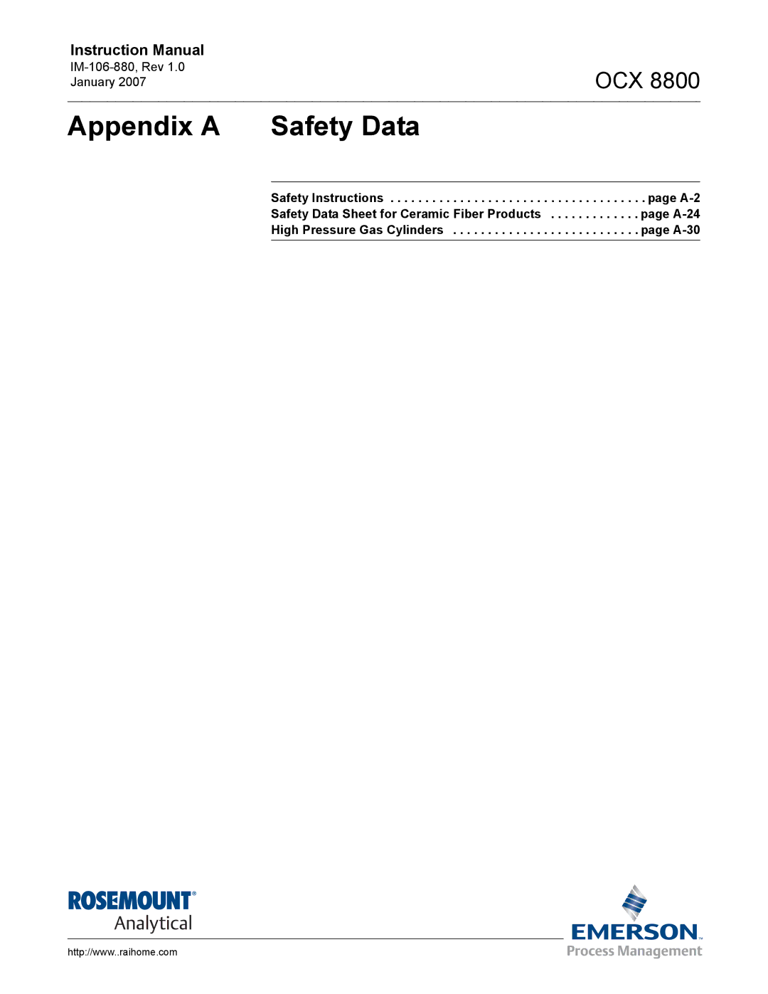 Emerson 8800 instruction manual Appendix a Safety Data 