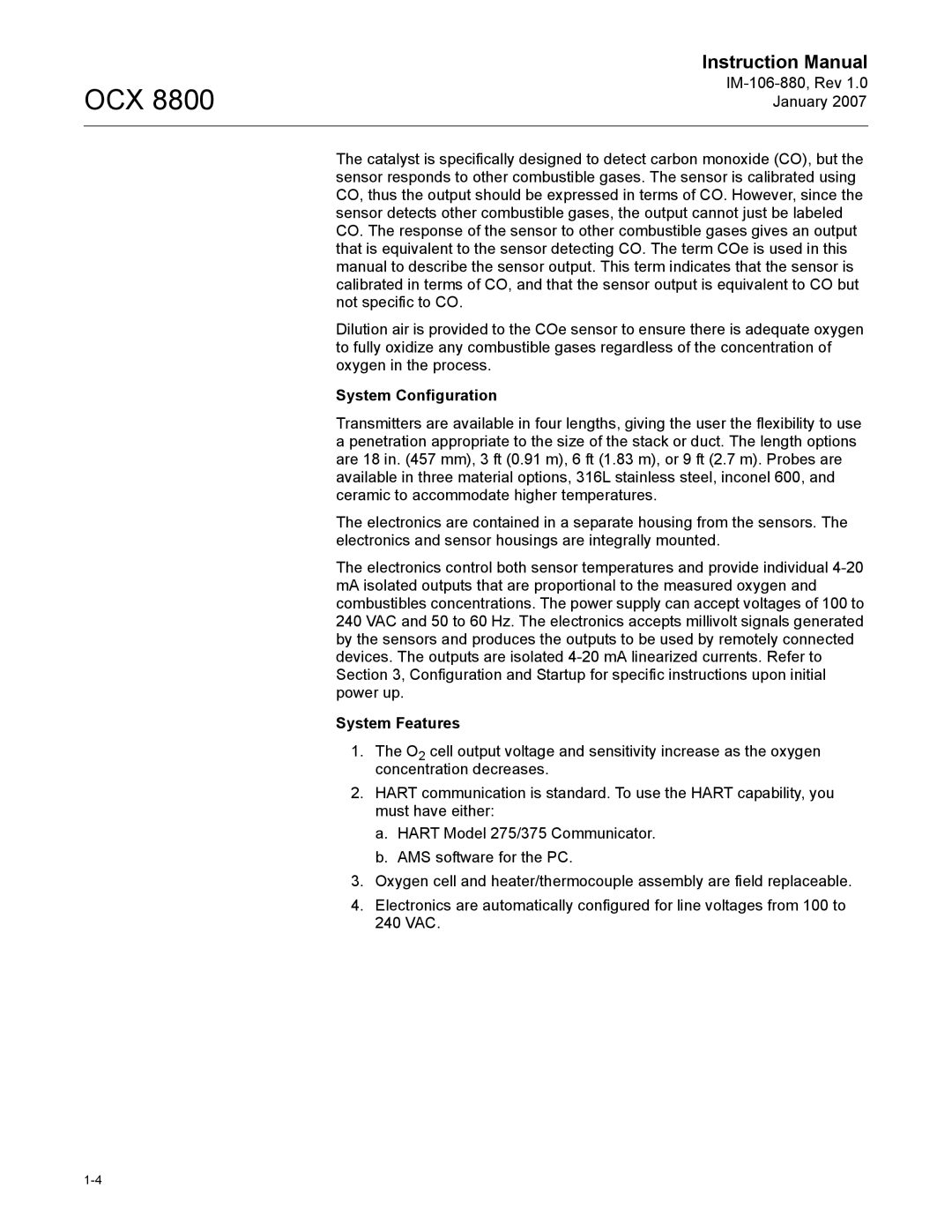 Emerson 8800 instruction manual System Configuration, System Features 