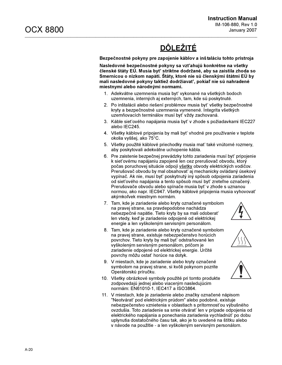 Emerson 8800 instruction manual Dôležité 