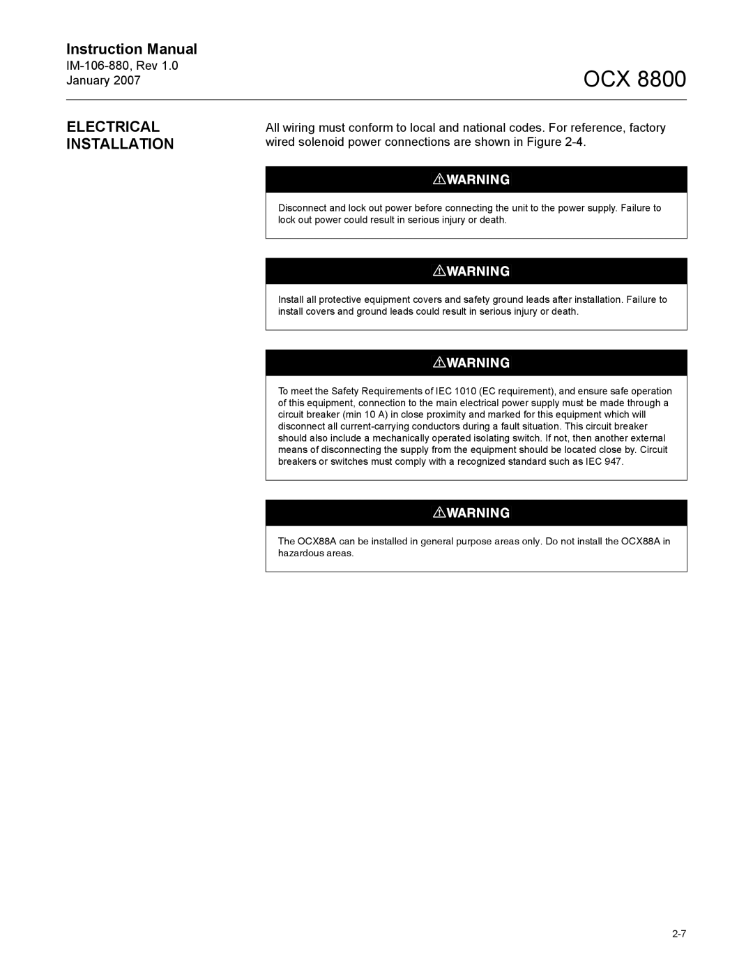 Emerson 8800 instruction manual Electrical, Installation 