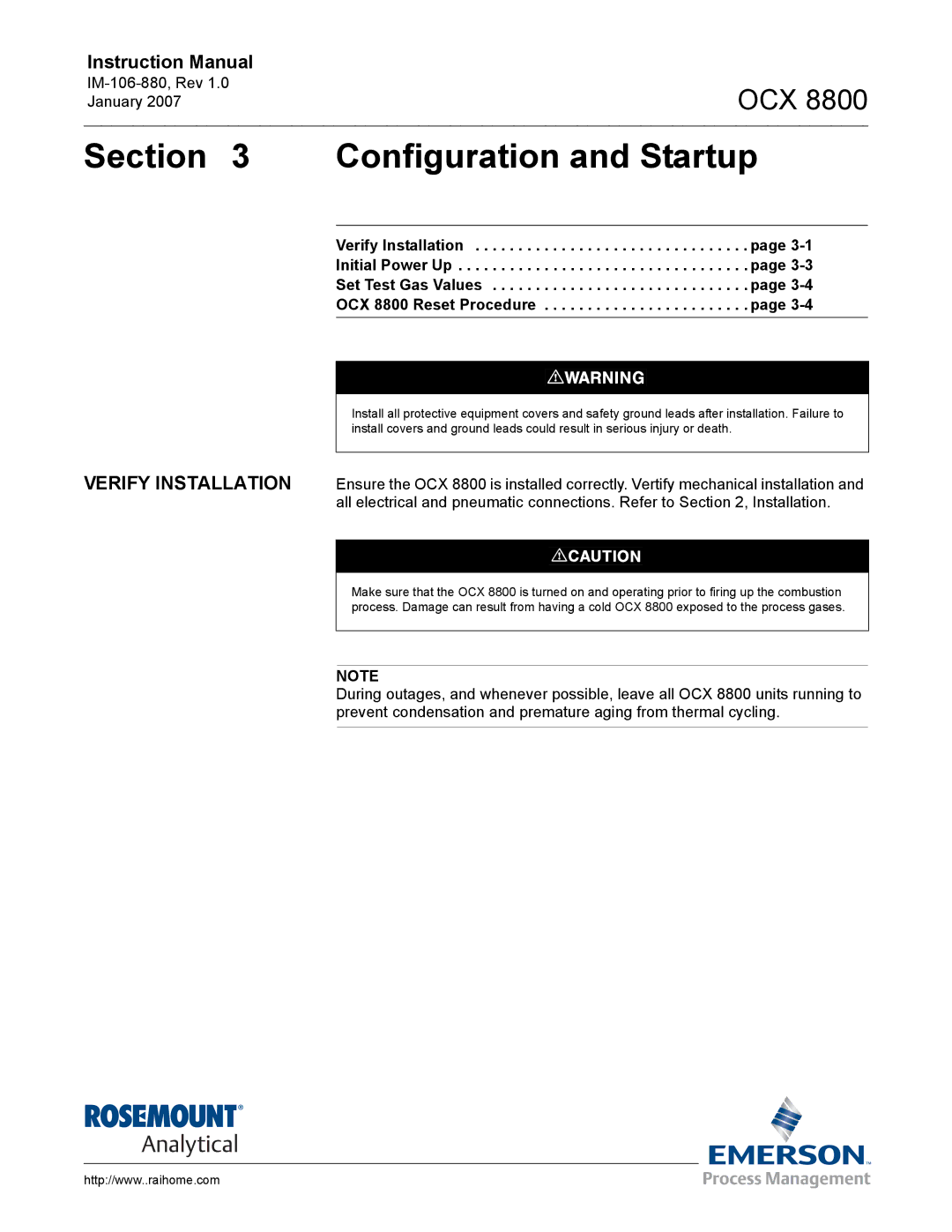 Emerson 8800 instruction manual Configuration and Startup, Verify Installation 