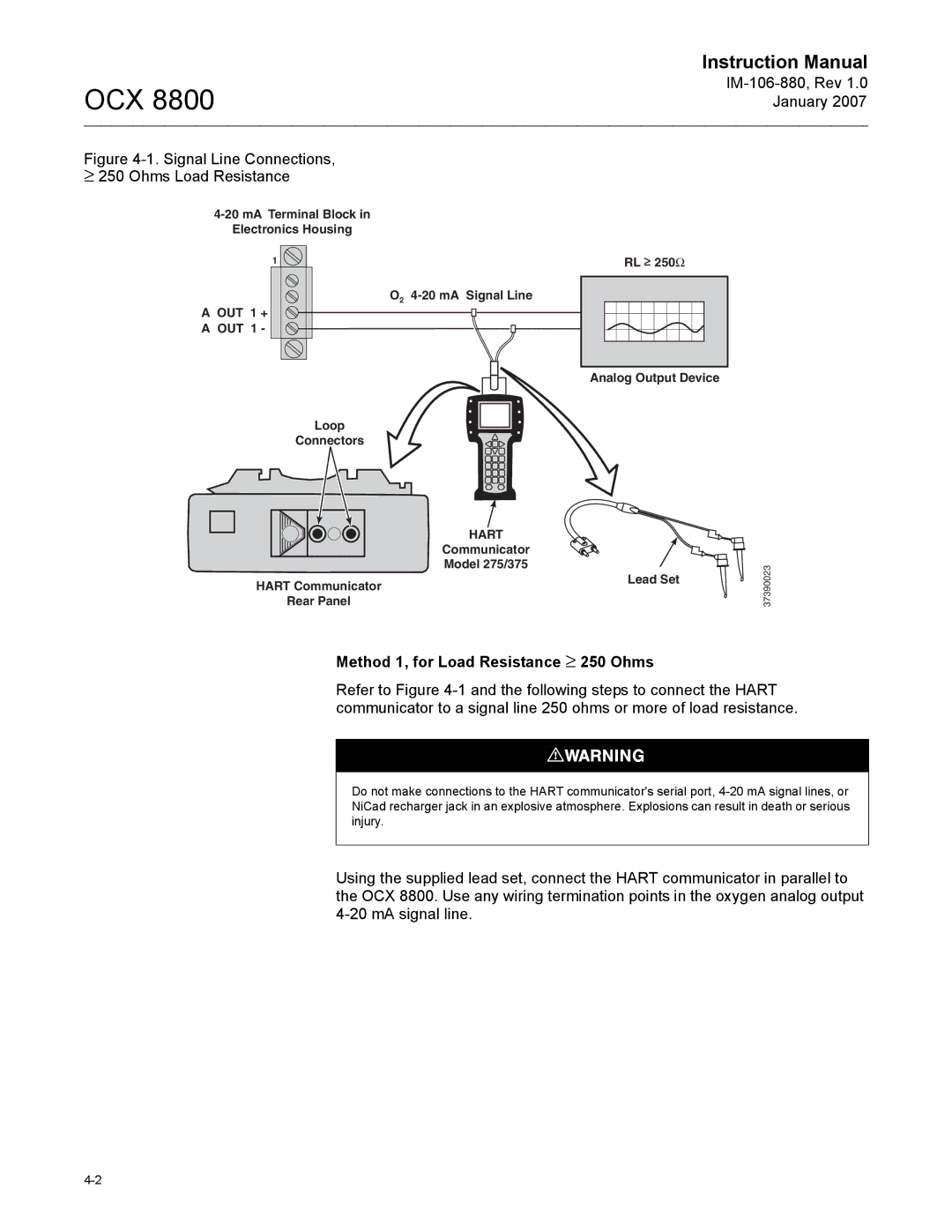 Emerson 8800 Signal Line Connections ≥ 250 Ohms Load Resistance, Method 1, for Load Resistance ≥ 250 Ohms 