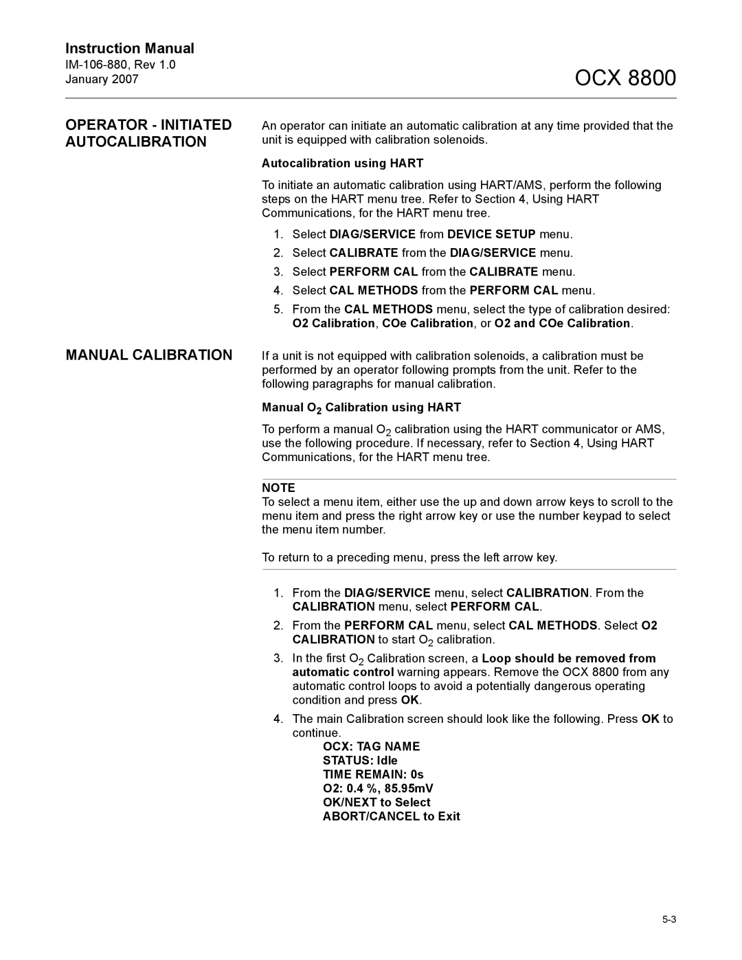 Emerson 8800 instruction manual Operator Initiated Autocalibration Manual Calibration, Autocalibration using Hart 