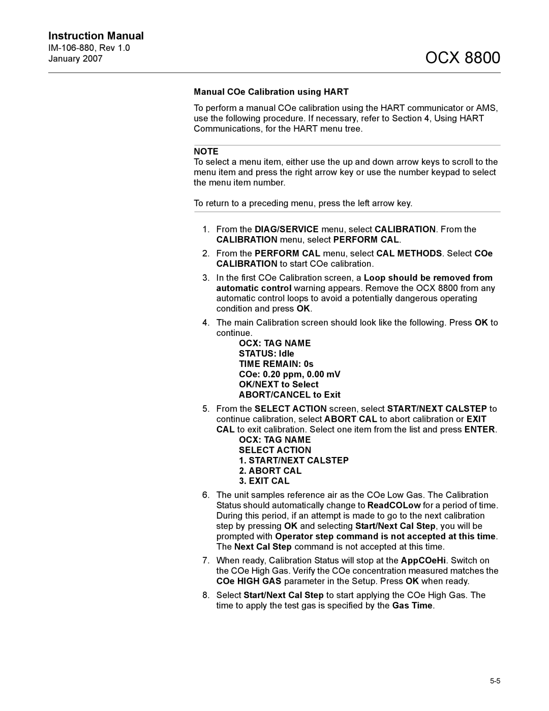 Emerson 8800 instruction manual Manual COe Calibration using Hart 