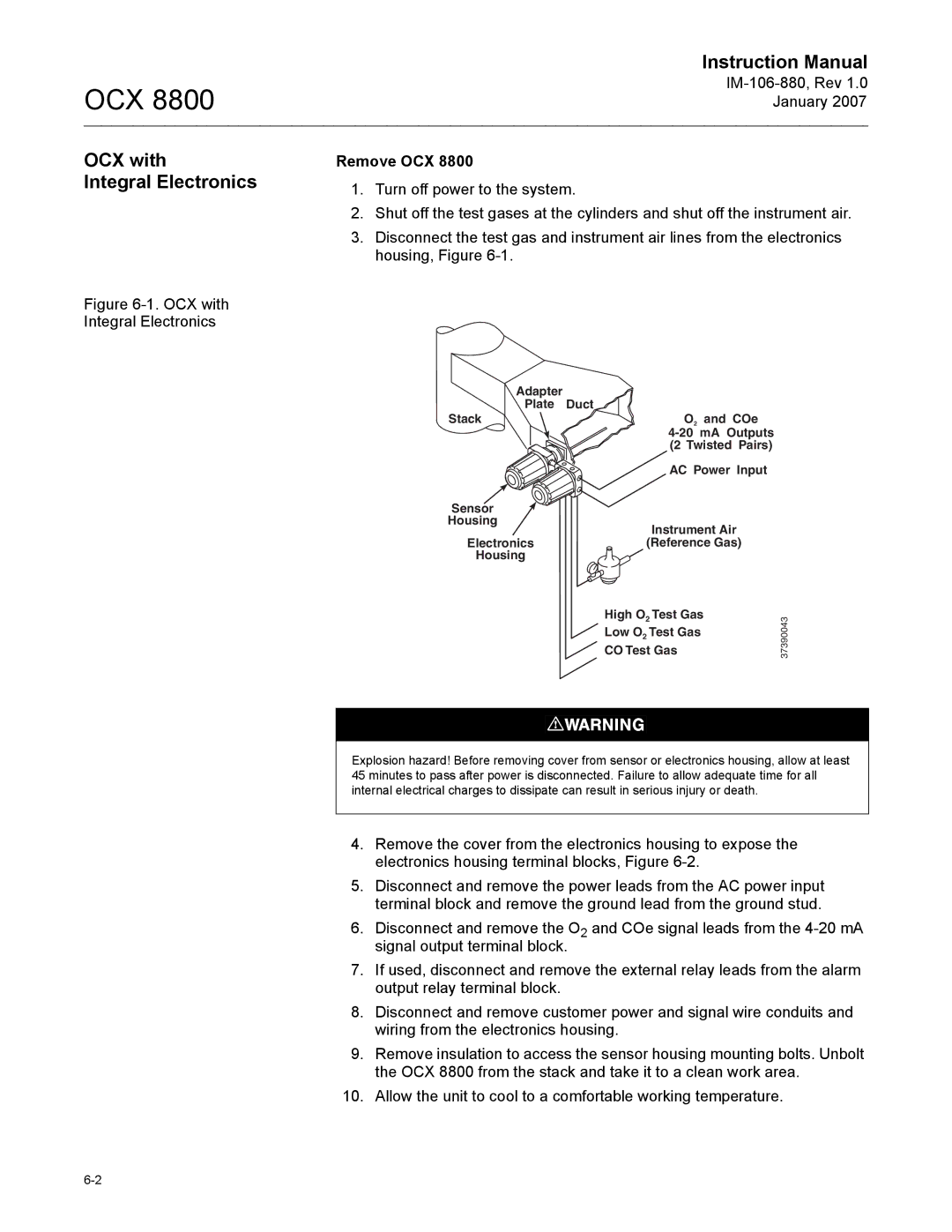 Emerson 8800 instruction manual OCX with Integral Electronics, Remove OCX 