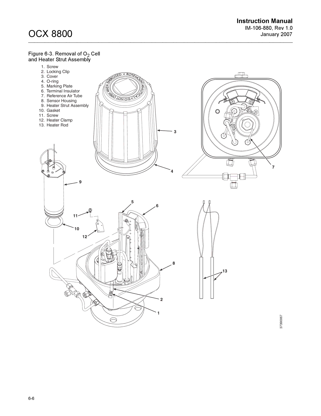 Emerson 8800 instruction manual Removal of O2 Cell and Heater Strut Assembly 