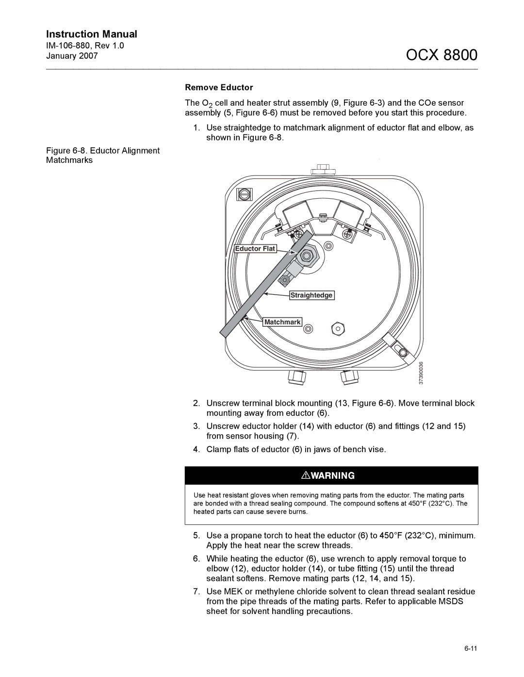 Emerson 8800 instruction manual Remove Eductor, Eductor Alignment Matchmarks 