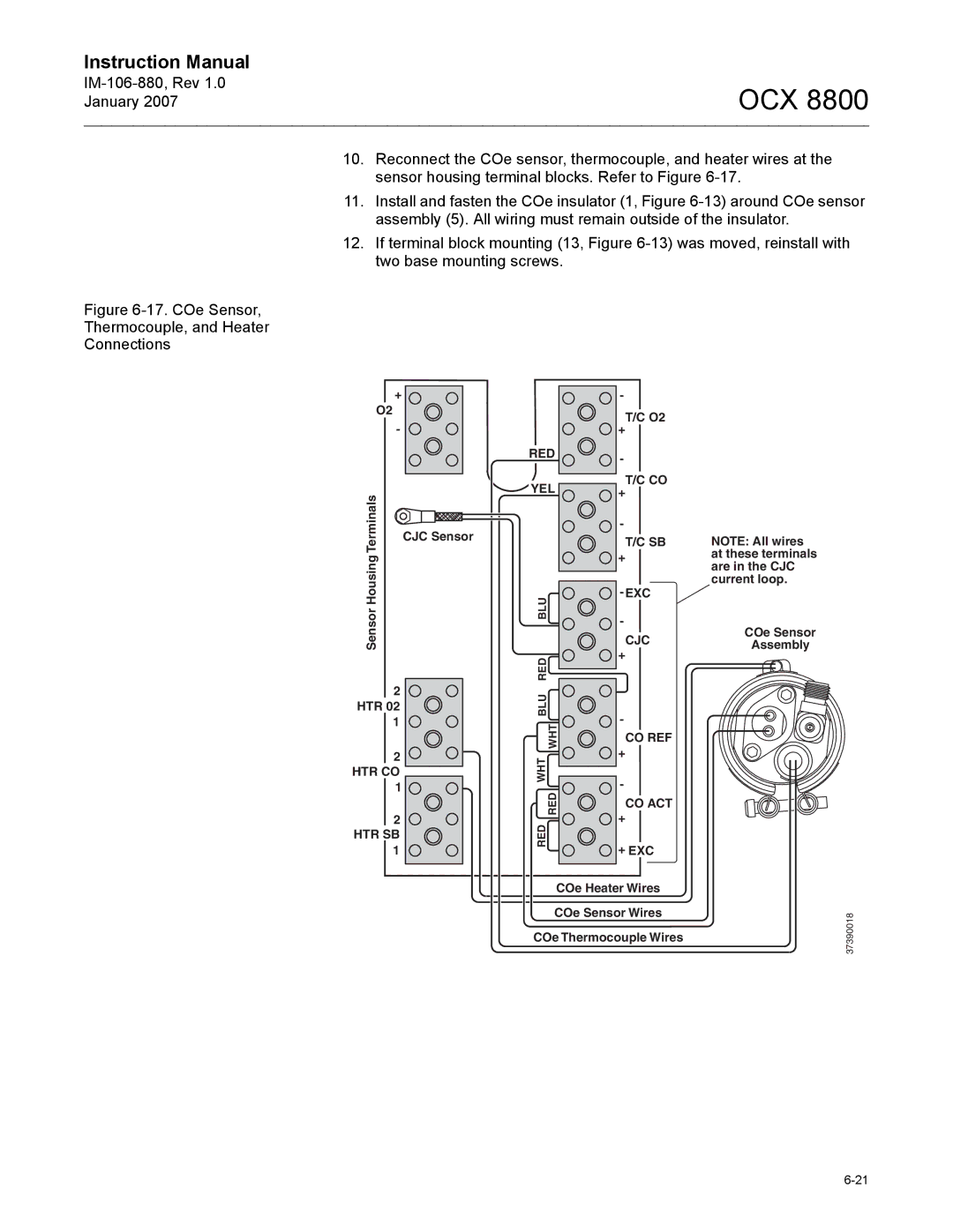 Emerson 8800 instruction manual COe Sensor Thermocouple, and Heater Connections 