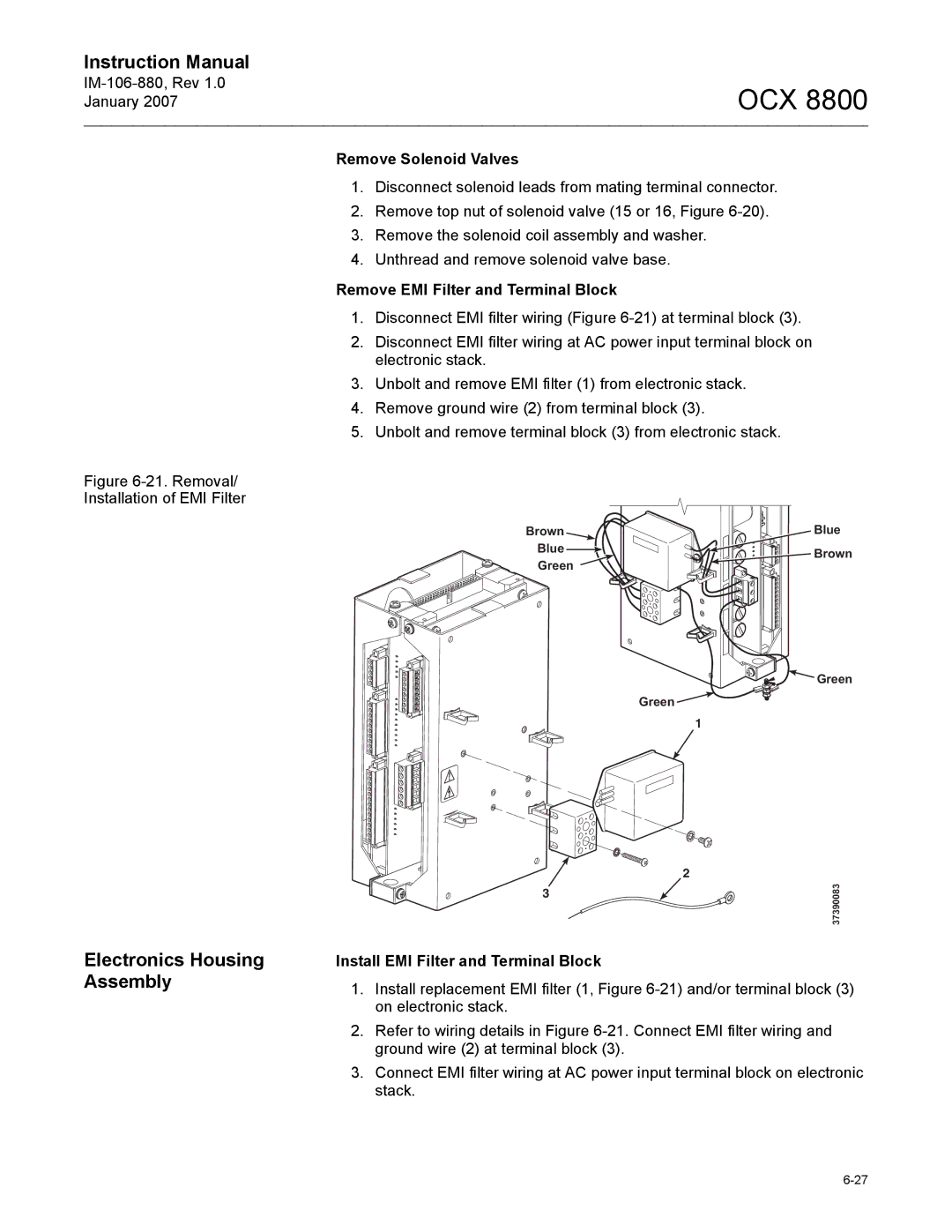 Emerson 8800 Remove Solenoid Valves, Remove EMI Filter and Terminal Block, Install EMI Filter and Terminal Block 