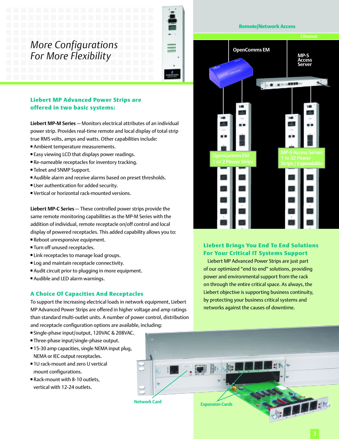Emerson AC Power System MoreConfigurations For More Flexibility, A Choice Of Capacities And Receptacles, OpenComms EM 