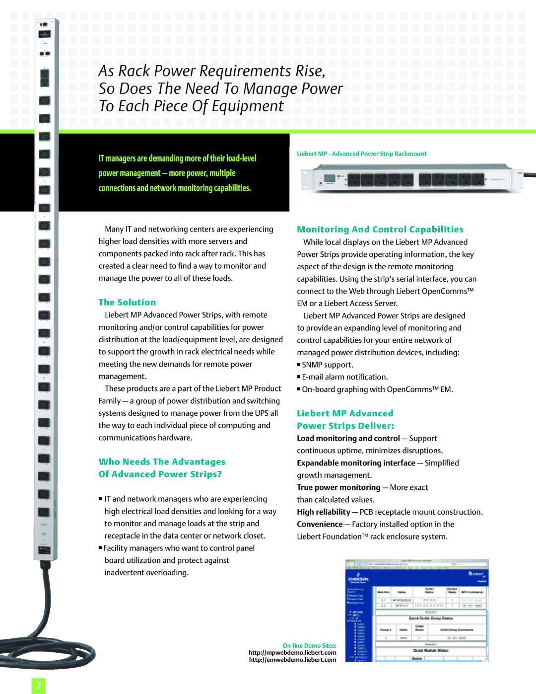 Emerson AC Power System manual To Each Piece Of Equipment, Solution, Who Needs The Advantages Advanced Power Strips? 