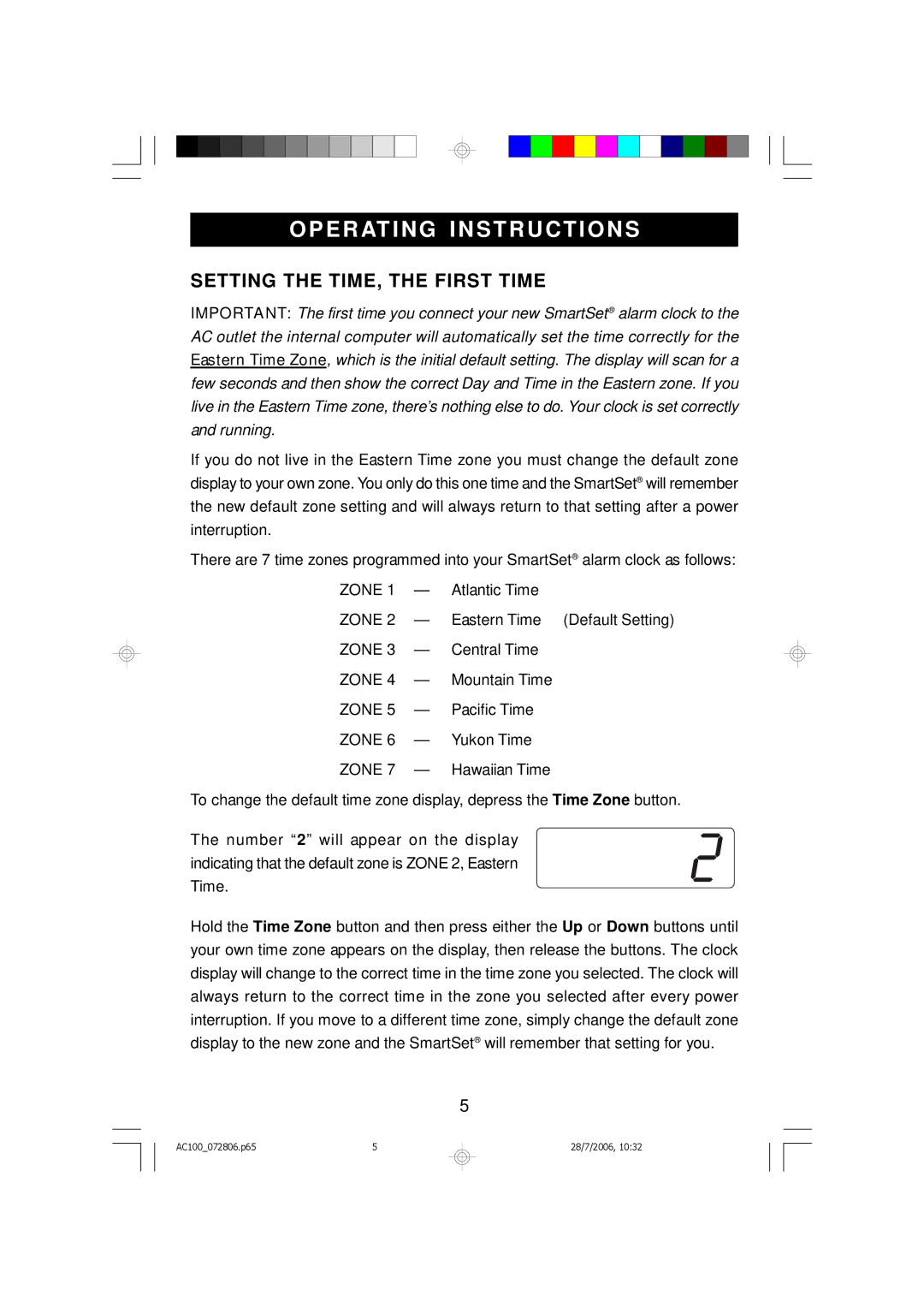 Emerson AC100 owner manual Operating Instructions, Setting the TIME, the First Time 