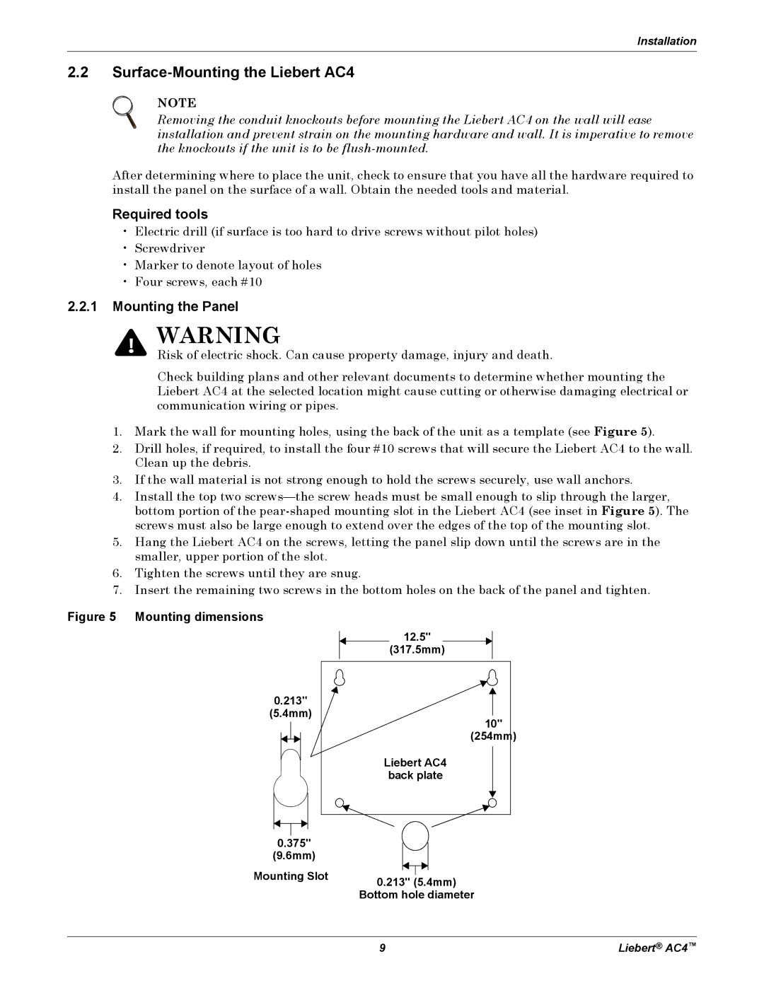 Emerson user manual Surface-Mounting the Liebert AC4, Required tools, Mounting the Panel 