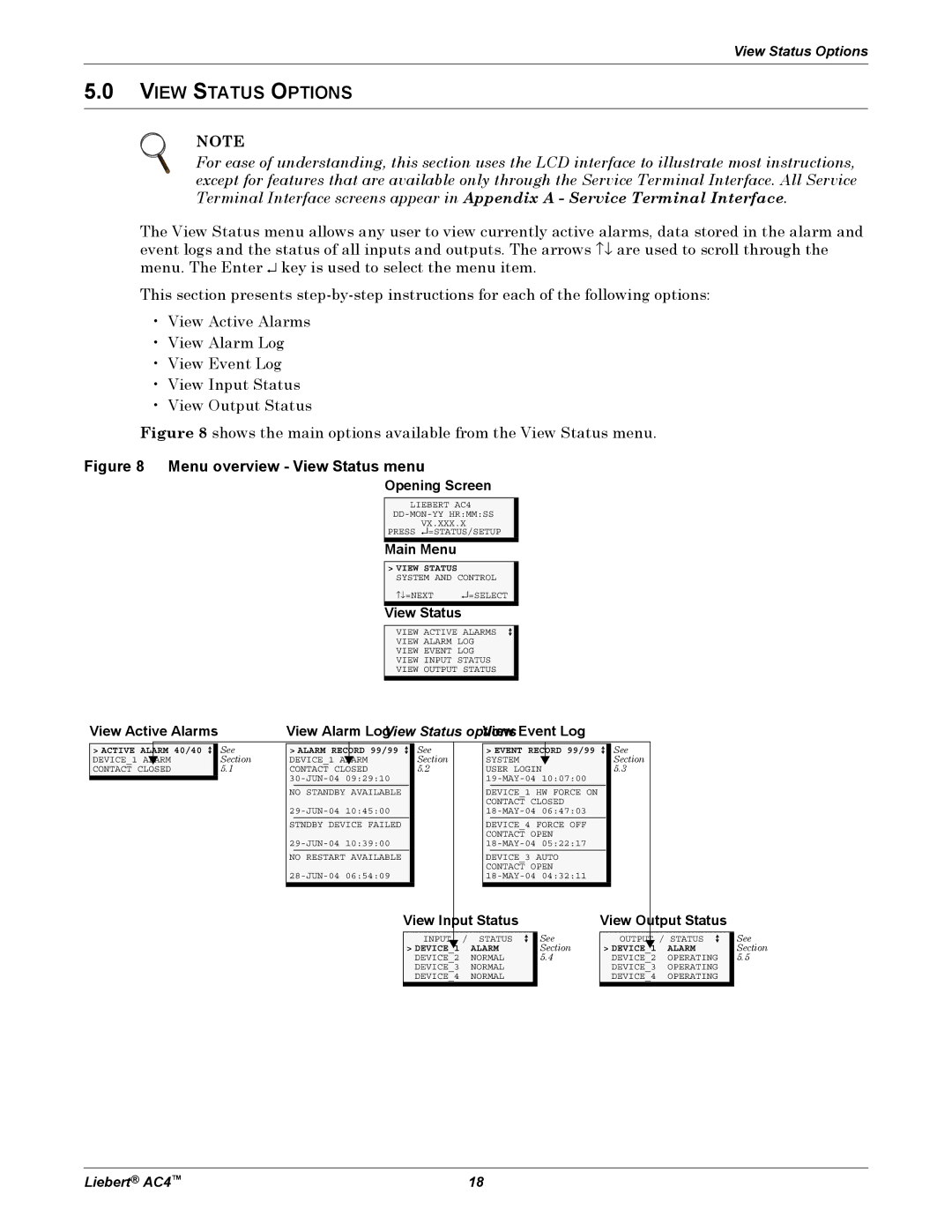 Emerson AC4 user manual View Status Options 