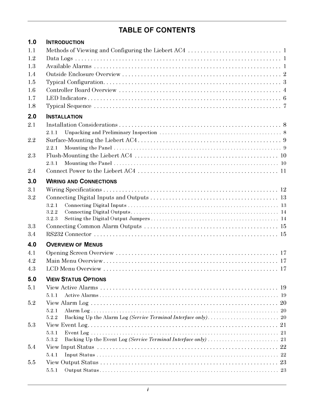 Emerson AC4 user manual Table of Contents 