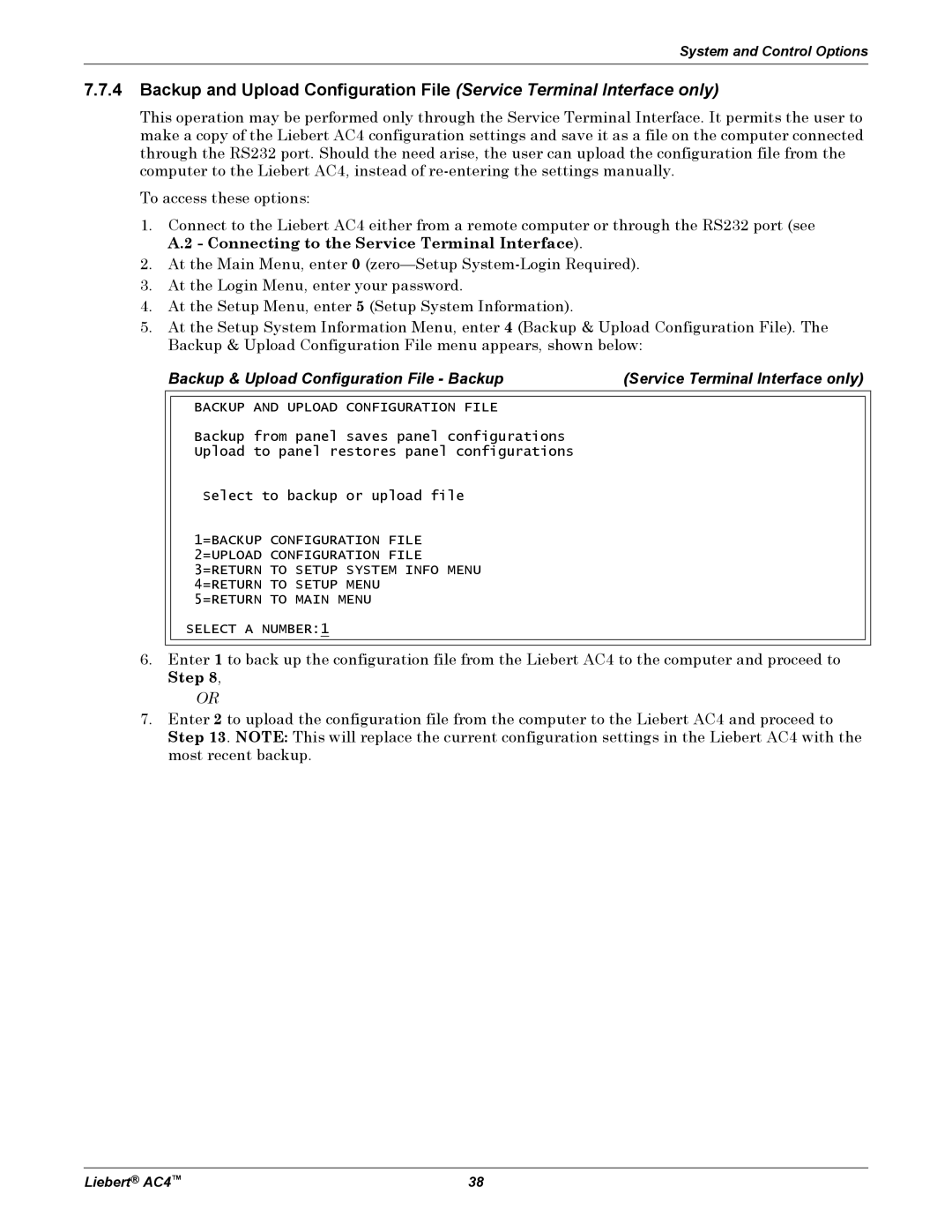 Emerson AC4 user manual Backup and Upload Configuration File 