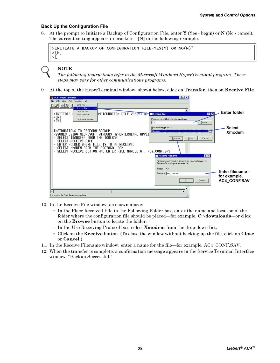 Emerson AC4 user manual Back Up the Configuration File 