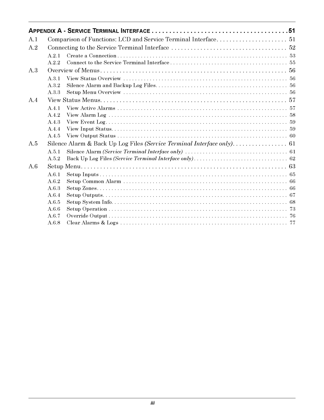 Emerson AC4 user manual Appendix a Service Terminal Interface, Setup Menu 