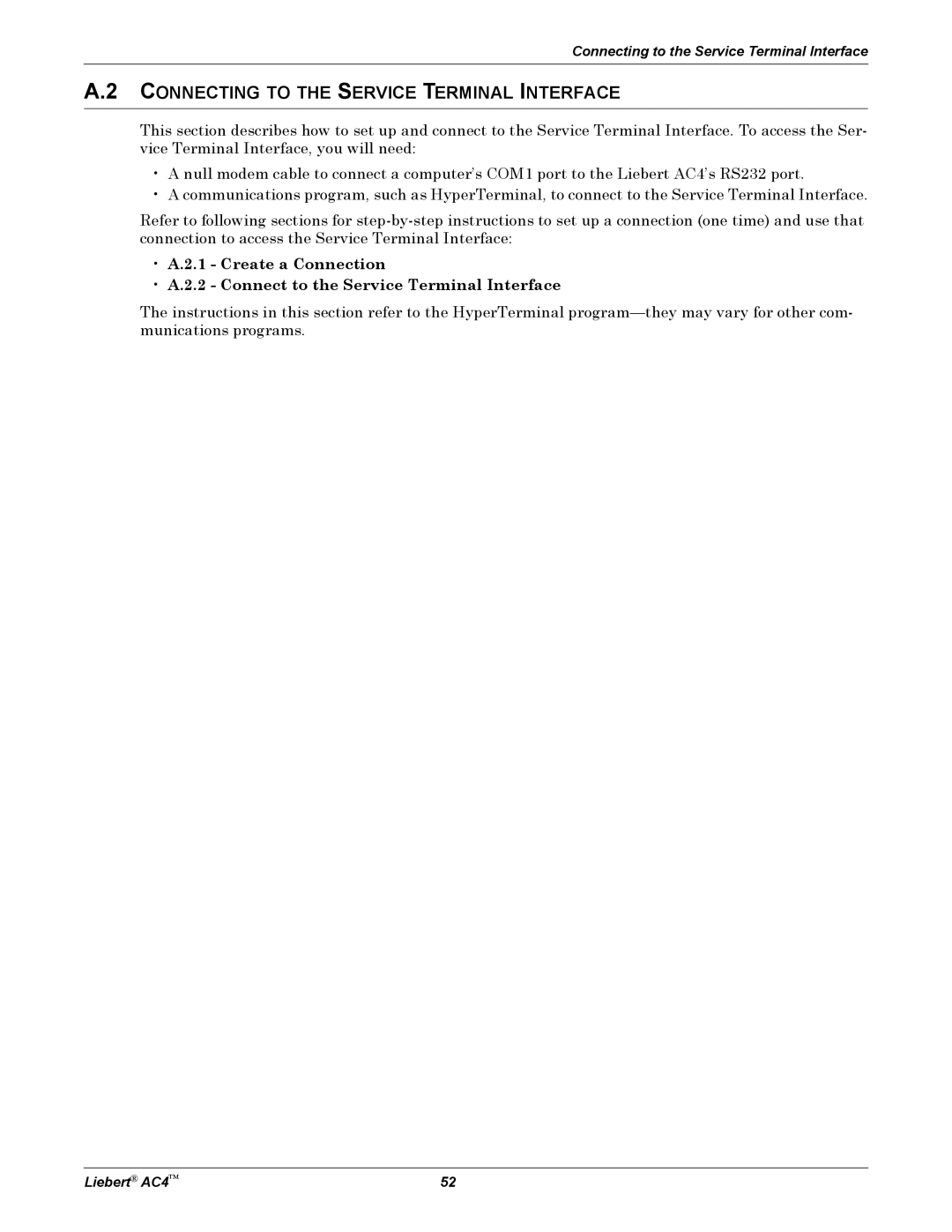 Emerson AC4 user manual Connecting to the Service Terminal Interface 