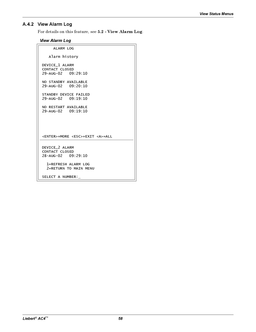 Emerson AC4 user manual View Alarm Log 