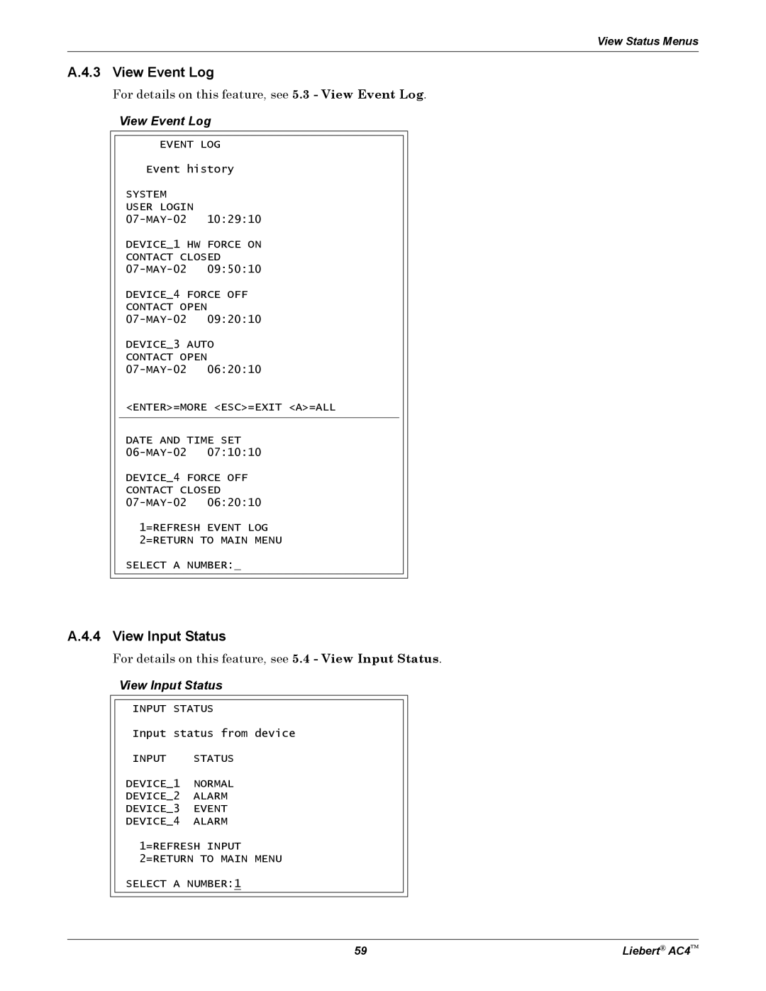 Emerson AC4 user manual View Event Log, View Input Status 