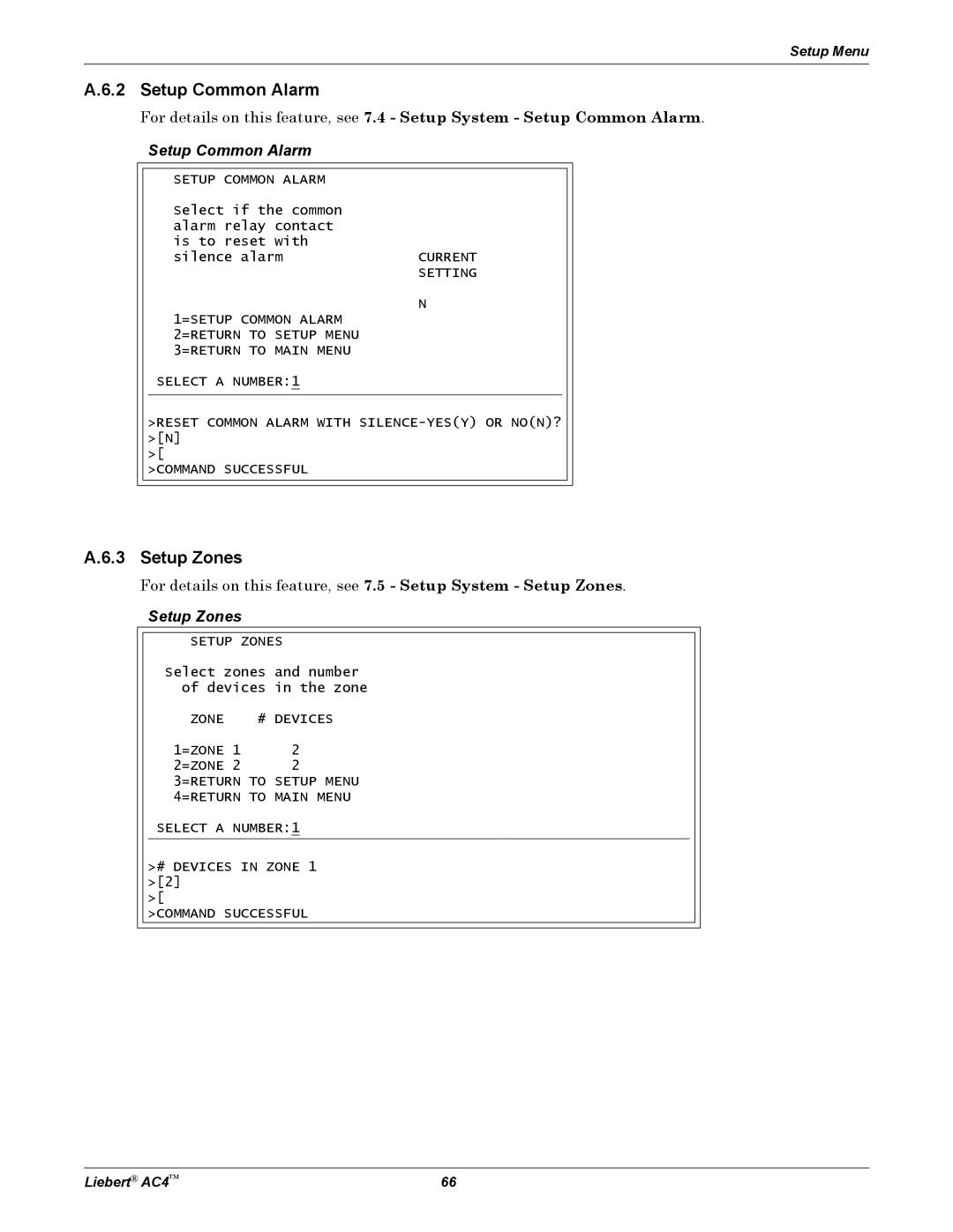 Emerson AC4 user manual Setup Common Alarm, Setup Zones 